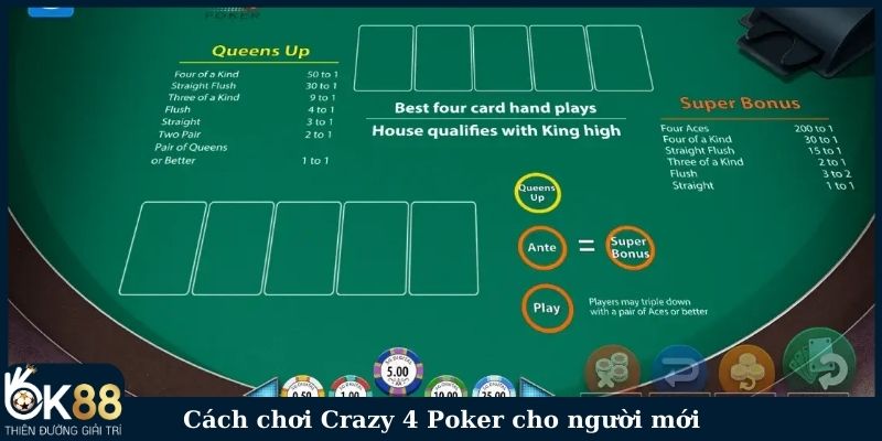 Cách chơi Crazy 4 Poker cho người mới